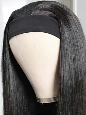 Never worn! 18” Human Hair Natural Black Headband Wig